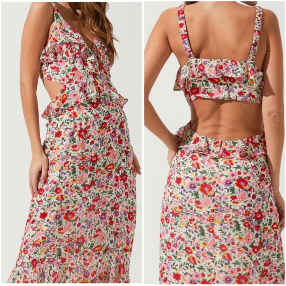 ASTR The Label Wildflower Ruffle Cutout Midi Size Medium